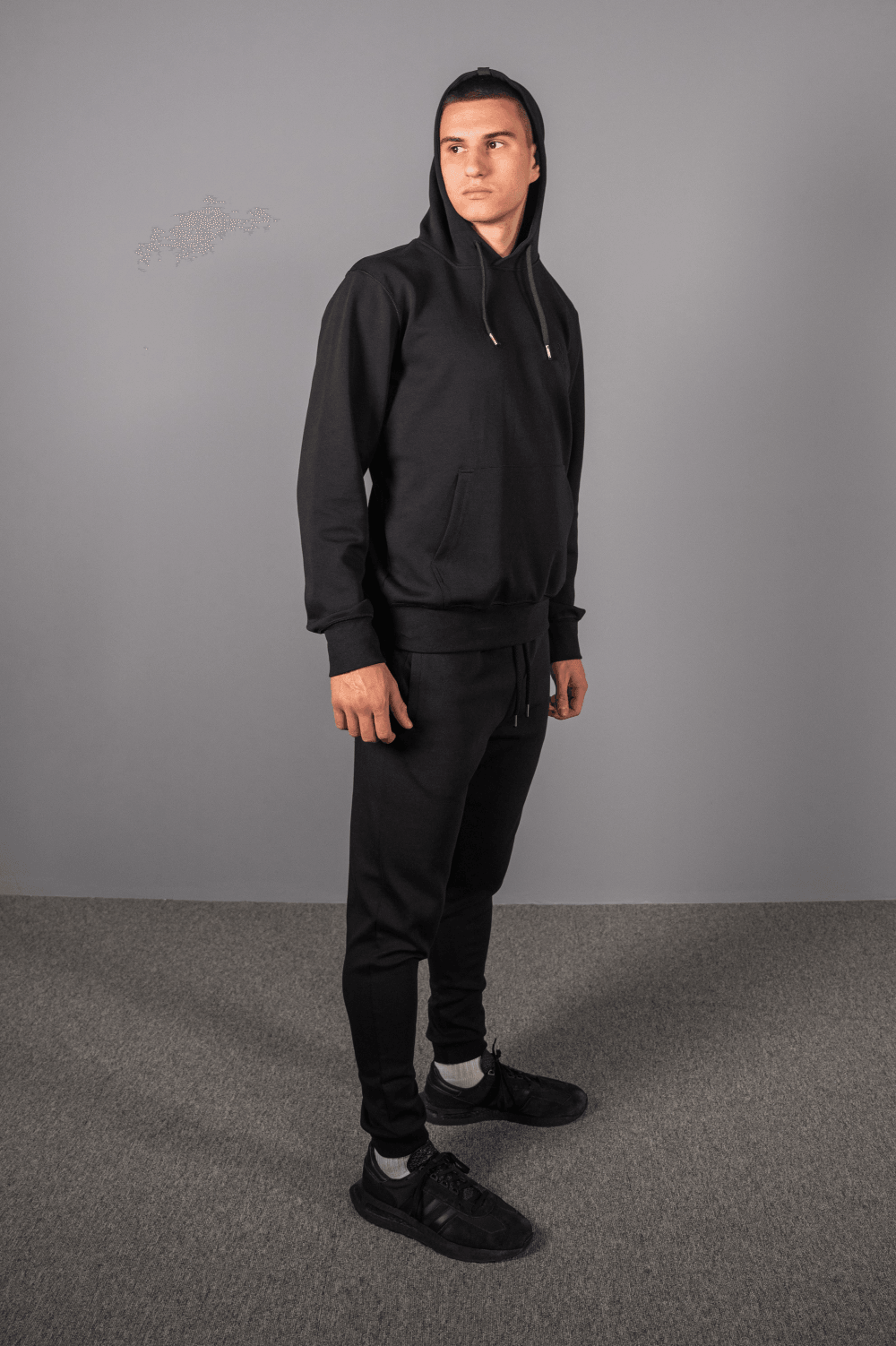 Grey joggers black hoodie online